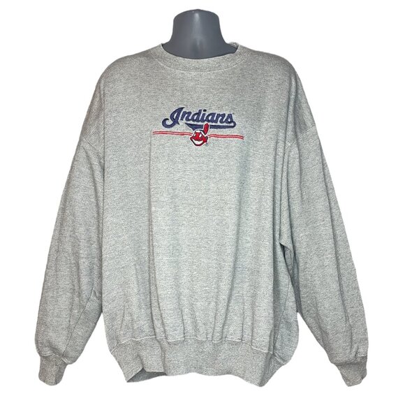 VTG 90s MAJESTIC Cleveland Indians Sweatshirt Chief Wahoo Size XL Oversized MLB - Picture 1 of 11